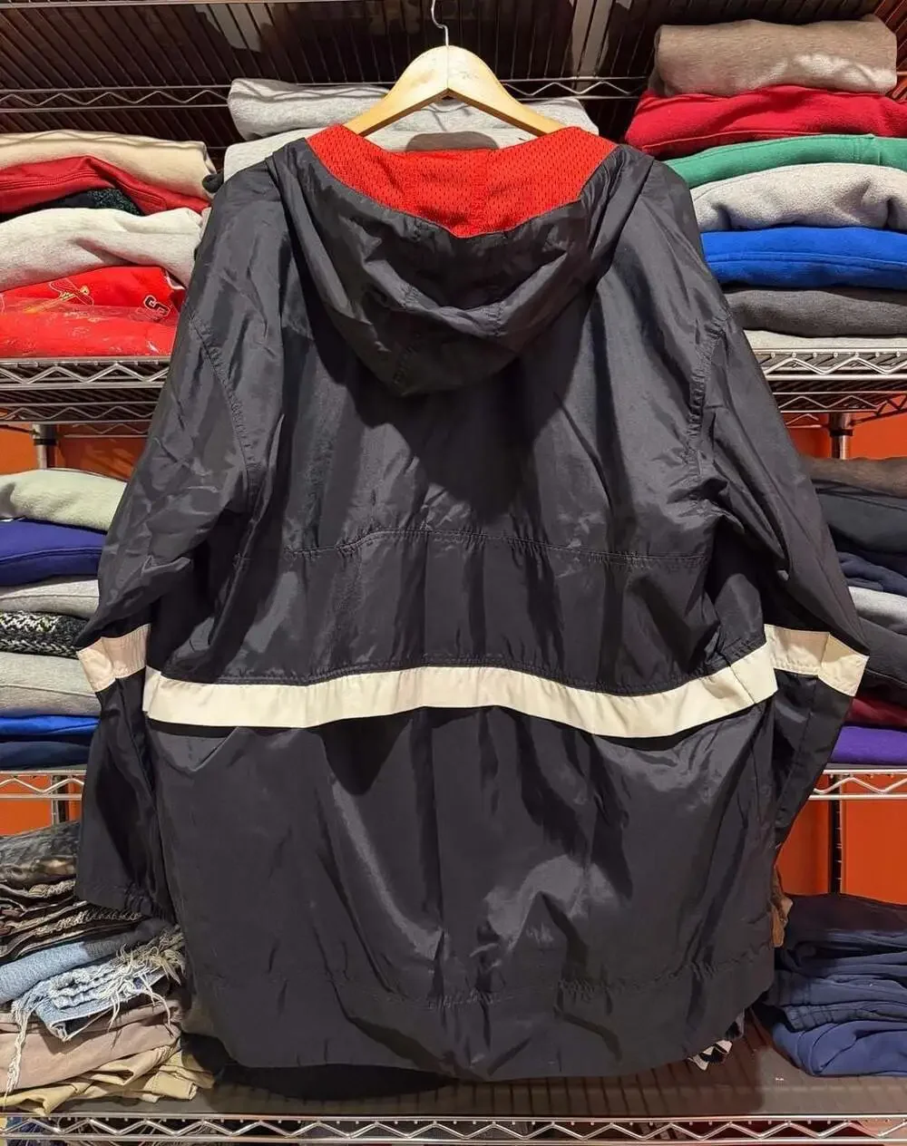 Vintage Nike Black and Red Hooded Windbreaker Jacket Medium White Tag